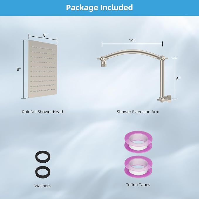 Hibbent All Metal 8'' Rain Shower Head, 16'' Extension Arm, Brushed Nickel | cUPC Certified High Pressure Rainfall Showerhead with Solid Brass Adjustable Shower Head Extension Arm, Fixed Showerheads