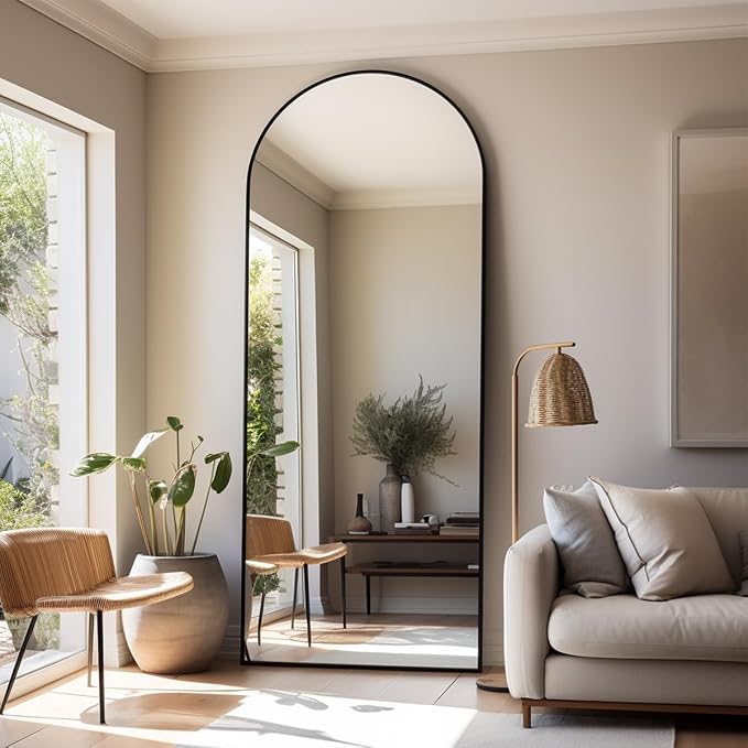 Dewfig Full Length Mirror, 70"x26" Arched Full Body Mirror, Black | Aluminum Alloy Frame Floor Mirror, HD Shatterproof Tempered Glass, Lean/Stand/Wall for Living Room,Bedroom, Dressing Room