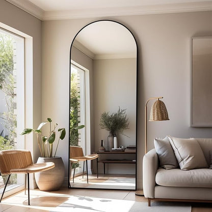 Dewfig Full Length Mirror, 70"x26" Arched Full Body Mirror, Black | Aluminum Alloy Frame Floor Mirror, HD Shatterproof Tempered Glass, Lean/Stand/Wall for Living Room,Bedroom, Dressing Room