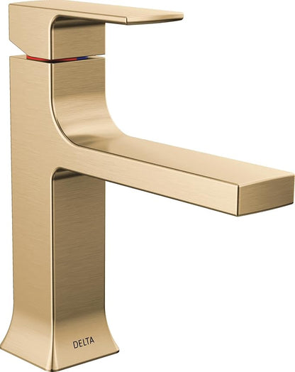Delta Velum Brushed Gold Bathroom Faucet 1 Hole, Single Hole Bathroom Sink Faucet for Vanity, Metal Push-Pop Drain Assembly, Champagne Bronze 537-CZMPU-DST