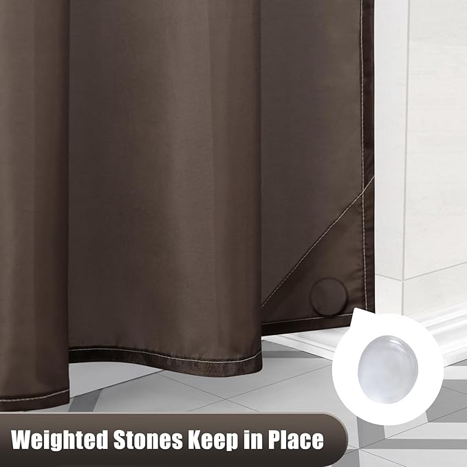 OLANLY Luxury Light Brown and White Ombre Shower Curtain Sets with 12 Hooks, Waterproof and Washable Decorative Shower Curtains for Bathroom, 72x72 Inches