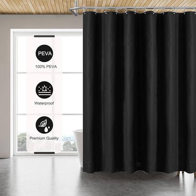 Black Shower Curtain Liner 4 Pack, 4G PEVA Shower Liner, Plastic Peva Waterproof Shower Curtains, 72x72 inch with Grommet Holes 3 Magnetic Weights