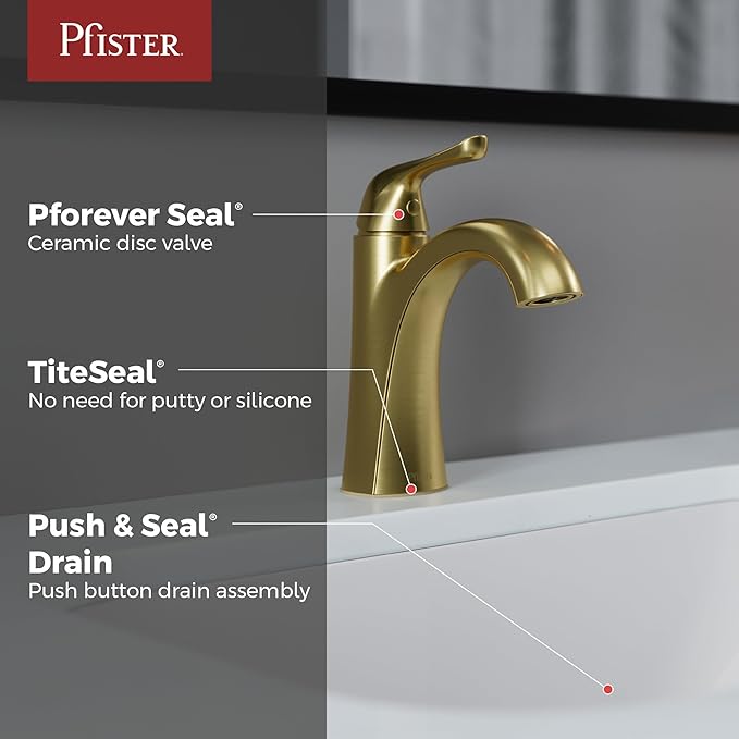 Pfister Willa Bathroom Sink Faucet, Single Control, 1-Handle, Single Hole, NSF Certified, Brushed Gold Finish, LF042MALBG
