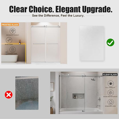 Frosted Sliding Shower Door, 56-60" W x 76" H-1/4” (6mm), Frosted Glass Shower Door with 4" Left Adjustable Width, 304 Stainless Steel Hardware, Quiet Rollers, Bottom Water Seal,Brushed Nickel