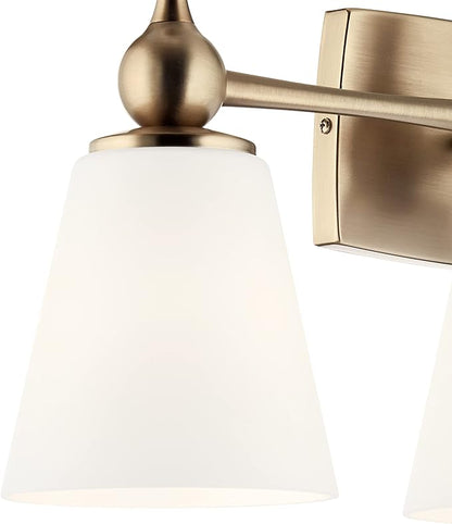 Kichler Cosabella 3 Light in Champagne Bronze with Satin Etched Cased Opal Glass Shades for Bathrooms and Powder Rooms, 24" W x 10.25" H, 55092CPZ