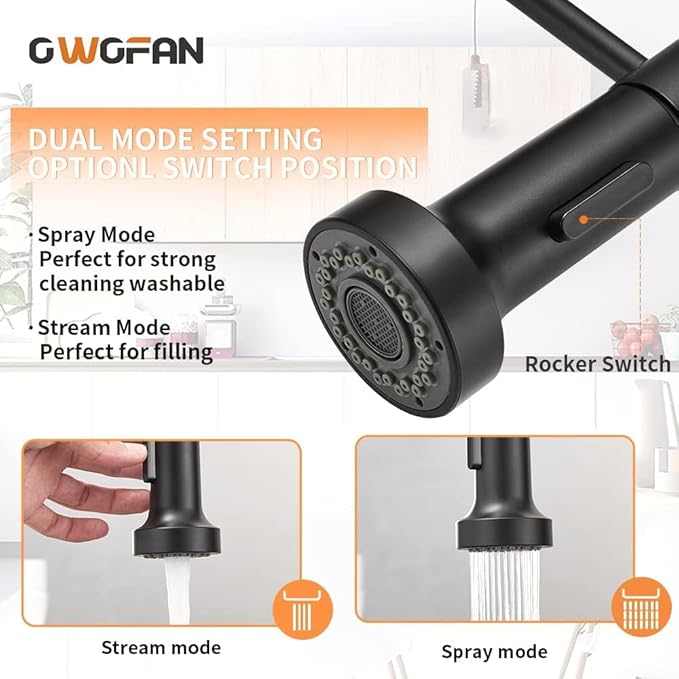 OWOFAN Kitchen Sink Faucet with Soap Dispenser Kitchen Faucet with Pull Down Sprayer Stainless Steel Single Handle High Arc Pull Out Black Faucet for Bar Laundry RV Utility Sink