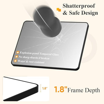 Sweetcrispy Bathroom Mirror, Vanity Mirrors for Wall, 26x38 Inch | Matte Metal Frame, Rounded Rectangle, Over Sink Home Decor, Living Room Bedroom, Black