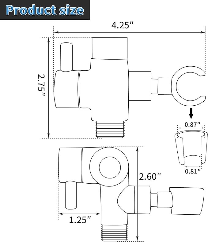 G-Promise Solid Metal Shower Head Diverter with Holder 3-Way | Spray Separately or Both, Adjustable-Angle Bracket, Anti-Leak, Smooth Knob Switch, Easy Install, Universal Replacement Part