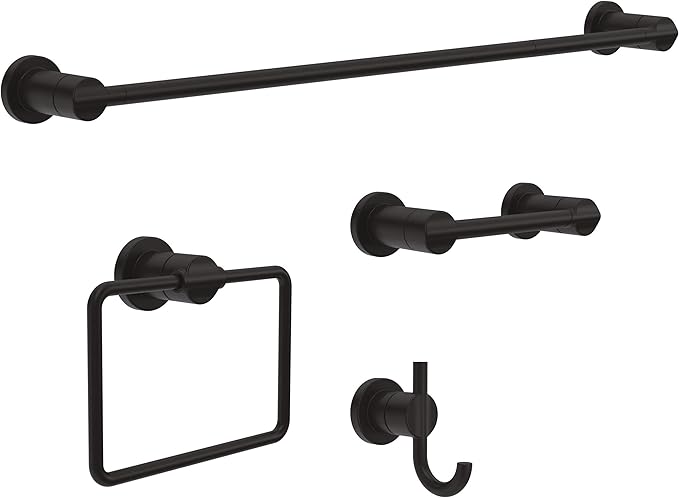 Delta Nicoli (4-Pack) Bathroom Set Matte Black 18" Towel Rack, Toilet Paper Holder, Hand Towel Holder, Towel Hook| Bathroom Accessory Set Towel Holder 4-Piece Hardware Set NIC64-MB