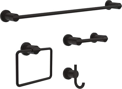 Delta Nicoli (4-Pack) Bathroom Set Matte Black 18" Towel Rack, Toilet Paper Holder, Hand Towel Holder, Towel Hook| Bathroom Accessory Set Towel Holder 4-Piece Hardware Set NIC64-MB