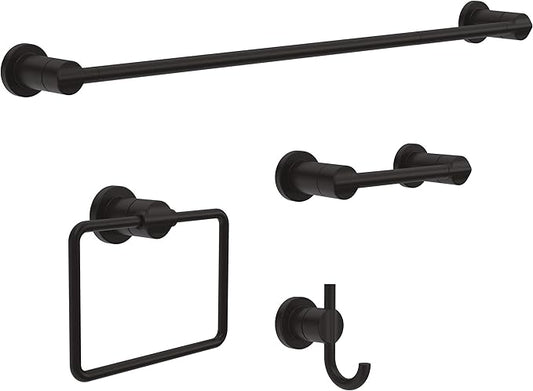 Delta Nicoli (4-Pack) Bathroom Set Matte Black 18" Towel Rack, Toilet Paper Holder, Hand Towel Holder, Towel Hook| Bathroom Accessory Set Towel Holder 4-Piece Hardware Set NIC64-MB