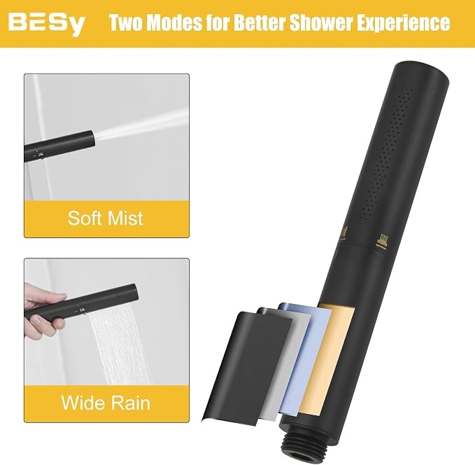 12 Inch Rainfall Shower System Rain Shower Head Combo Shower Faucet Fixture | Shower Head and Handle Set Wall Mounted Shower Mixer Kit Valve Black