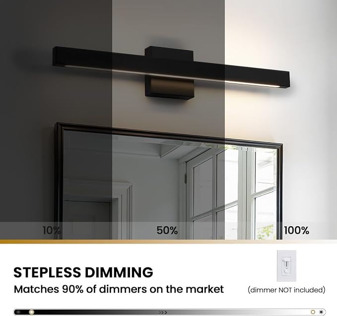 24 Inch Modern Vanity Light Black Bathroom Lighting Fixture with Up & Down Lighting 5CCT Dimmable LED Vanity Light Bar Over Mirror for Bathroom Bedroom Restroom