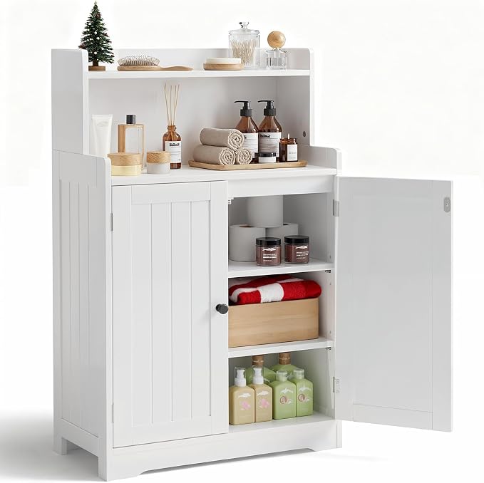 Gizoon 40" H Bathroom Storage Cabinet with 2 Adjustable Shelves, White | Freestanding Organizer with 2 Doors, Floor Pantry Cabinet for Dining Room, Kitchen, Living Room, Hallway