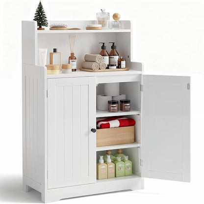 Gizoon 40" H Bathroom Storage Cabinet with 2 Adjustable Shelves, White | Freestanding Organizer with 2 Doors, Floor Pantry Cabinet for Dining Room, Kitchen, Living Room, Hallway