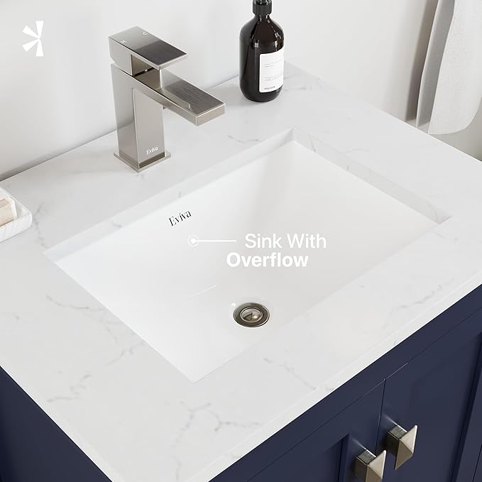 Eviva London 24 in. Blue Single Sink Bath Vanity with Carrara Quartz Top and Undermount Porcelain Sink