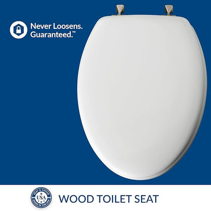 MAYFAIR 1844BNA 000 Toilet Seat with Brushed Nickel Hinges will Never Come Loose, ELONGATE, White - Brushed Nickel (Pack of 2)