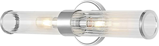 JONATHAN Y 23" Chrome Modern Mid-Century LED Vanity Light Sconce for Bathroom, Hallway, Bedroom Wall Mounted Fixture with Striped Clear Glass Shade, LED Bulb Included (JYL3538A)