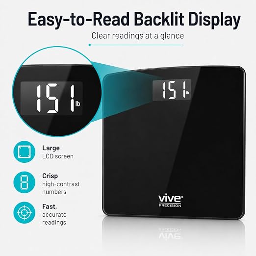 Vive Smart Body Weight Scale (550lbs Capacity) - Heavy Duty Bariatric Digital Scale for BMI - Plus Size, Large Display - Bathroom Device for Health Extra Wide Base & Smartphone Connectivity