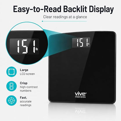 Vive Smart Body Weight Scale (550lbs Capacity) - Heavy Duty Bariatric Digital Scale for BMI - Plus Size, Large Display - Bathroom Device for Health Extra Wide Base & Smartphone Connectivity