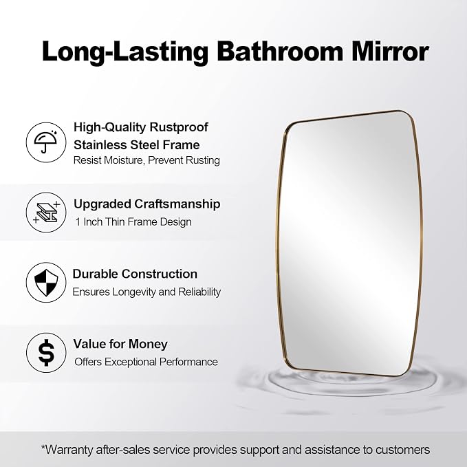 Gold Oblong Mirror, 36x48 Inch Gold Oval Mirror for Bathroom with Stainless Steel Metal Frame, Wall Mouned for Bathroom, Living Room, Entryway