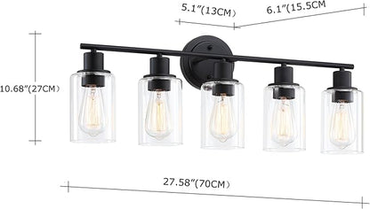 5-Light Black Bathroom Vanity Light Fixture Over Mirror - 5 Bulb Black Wall Sconce for Bathroom Bedroom Hallway Wall Mount Fixture Over Kitchen Sink