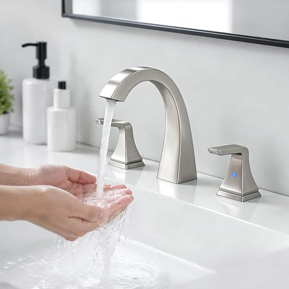Bathroom Sink Faucet 8 inch, 3 Hole, NSF Certified, Brushed Nickel | Modern Bathroom Faucet for Bathroom Sink and RV with Pop-Up Drain and Water Supply Lines