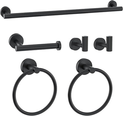 6 Pieces Towel Bar Set Matte Black Bathroom Hardware Set Includes 23.6 Inch Towel Bar,Stainless Steel Wall-Mounted Bathroom Accessory Set