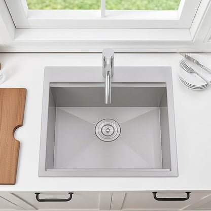 KINGO HOME Drop in Bar Sink,20 x 21 Inch Single Bowl Small Kitchen Sinks,304 Stainless Steel Topmount Wet Bar Prep Sink With Grid&Drainer&Cutting Board