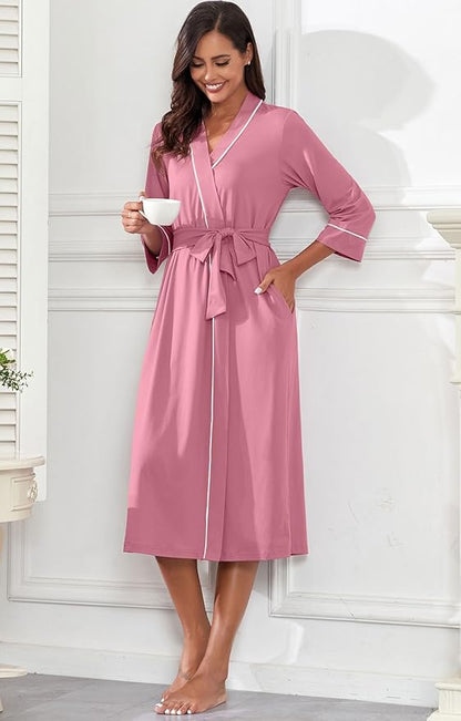 PrinStory Womens Robe Long Knit Bathrobe Lightweight Soft Robes Ladies Bath Robe