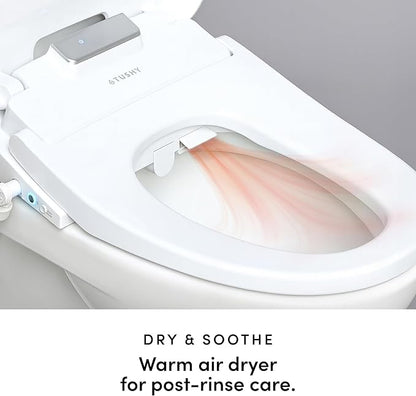 TUSHY Aura Luxury Electric Bidet Seat | Heated Toilet Seat with Temperature Control, Self-Cleaning Nozzle, Instant Adjustable Warm Water & Dryer (Remote Control & Auto Open, Soft Close Lid), Elongated