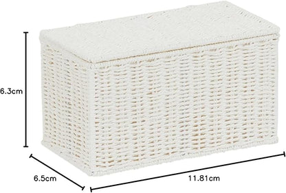 Household Essentials Small Handwoven Paper Rope Wicker Basket with Lid, White (Pack of 6)