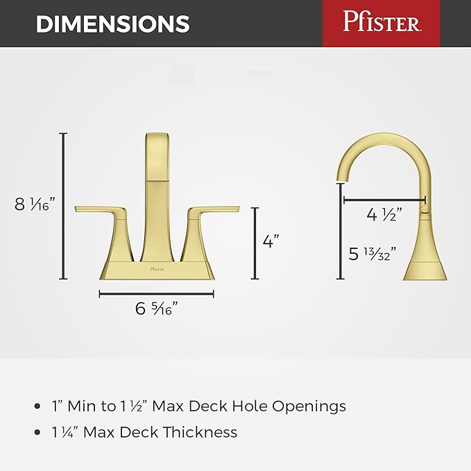 Pfister Bruxie Bathroom Sink Faucet, 4-Inch Centerset, 2-Handle, 3-Hole, NSF Certified, Brushed Gold Finish, LF048BIEBG