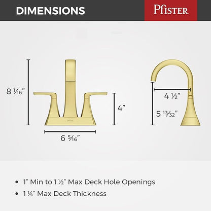 Pfister Bruxie Bathroom Sink Faucet, 4-Inch Centerset, 2-Handle, 3-Hole, NSF Certified, Brushed Gold Finish, LF048BIEBG