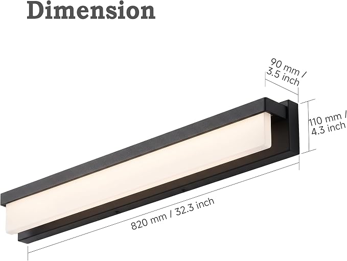 URSOLA LED Bathroom Vanity Light Fixture Over Mirror 32.3 inch Modern Rectangle Black Matte Metal Lighting Bar 4000K Daylight Wall Sconce (Black)