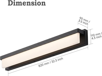 URSOLA LED Bathroom Vanity Light Fixture Over Mirror 32.3 inch Modern Rectangle Black Matte Metal Lighting Bar 4000K Daylight Wall Sconce (Black)