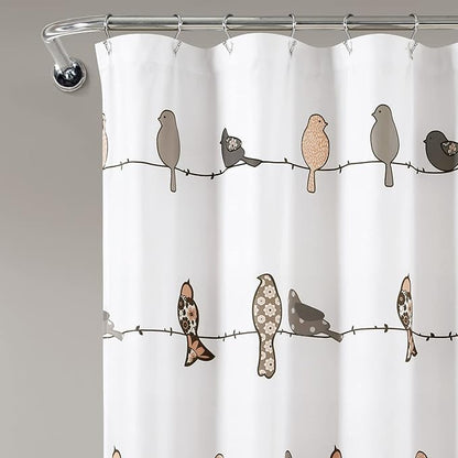 Lush Decor Rowley Birds Shower Curtain, 72” W x 72” L, Blush & Gray - Colorful Floral Bird Pattern - Whimsical & Playful Bird Shower Curtain - Farmhouse, Coastal, & Boho Bathroom Decor