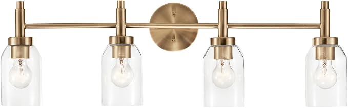 Kichler Madden 4-Light Bathroom Vanity Light, Champagne Bronze | Modern vanity light with clear glass for single or double bathroom mirrors (34" x 10.5"), 55186CPZ