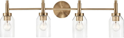 Kichler Madden 4-Light Bathroom Vanity Light, Champagne Bronze | Modern vanity light with clear glass for single or double bathroom mirrors (34" x 10.5"), 55186CPZ