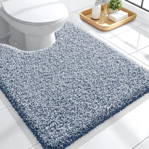OLANLY Microfiber Bathroom Toilet Rugs U-Shaped Mat 24x20, Navy and White