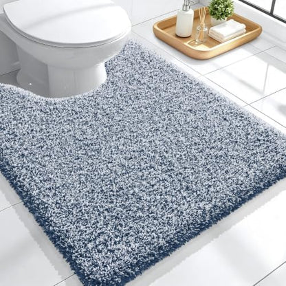 OLANLY Microfiber Bathroom Toilet Rugs U-Shaped Mat 24x20, Navy and White
