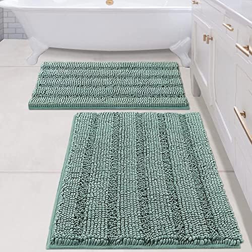 H.VERSAILTEX 2 Piece Bathroom Set - Super Absorbent Chenille Striped Bath Mats - Non Skid, Machine Washable - Eggshell Blue, 24 x 36 Plus 20 x 32 Inches