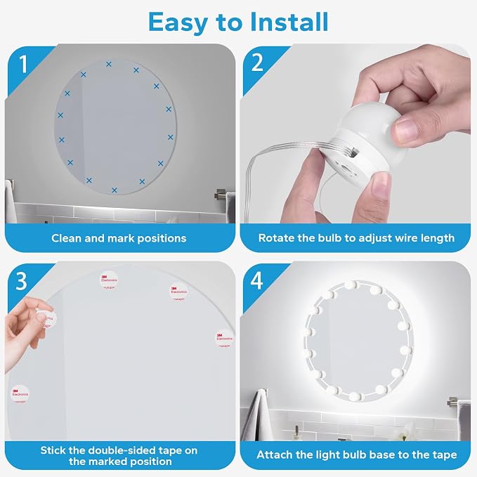 LED Vanity Lights For Mirror, Vanity Light Stick on with 10 Dimmable Bulbs | 3000K 4000K 6500K & 10 Level Brightness Adjustable, USB Cable, Hollywood Mirror Lights for Makeup Dressing Room Bathroom