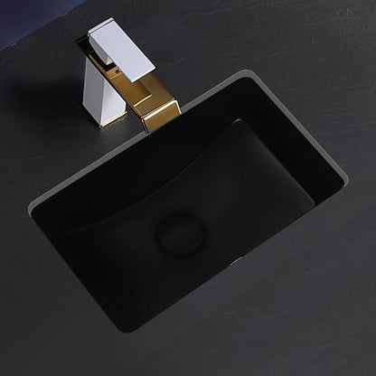Black Undermount Bathroom Sink 16.7x10.7 Inch Small Bathroom Sink Matte Black Bathroom Under Counter Lavatory Vanity Sink Basin Rectangular Porcelain Ceramic Undermount Sinks with Overflow