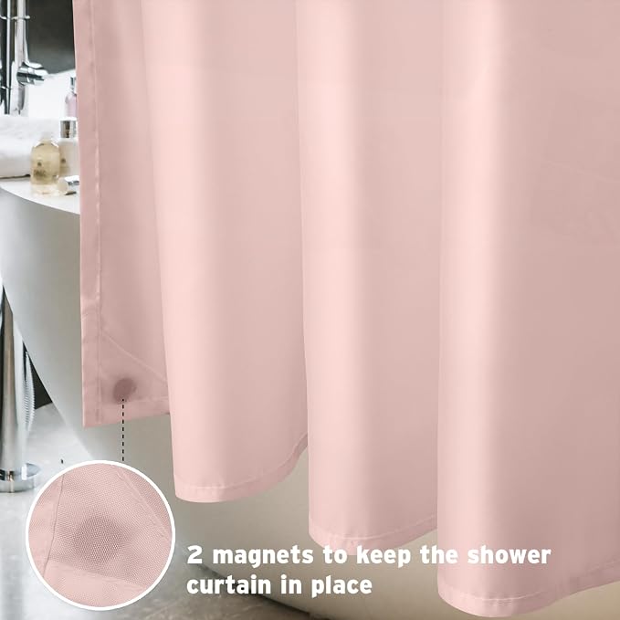 Titanker Waterproof Shower Curtain Liner Fabric, Blush Pink Shower Curtain Liner with Magnets, Cloth Shower Liner Soft, Lightweight, Machine Washable, 70 x 72 Inches