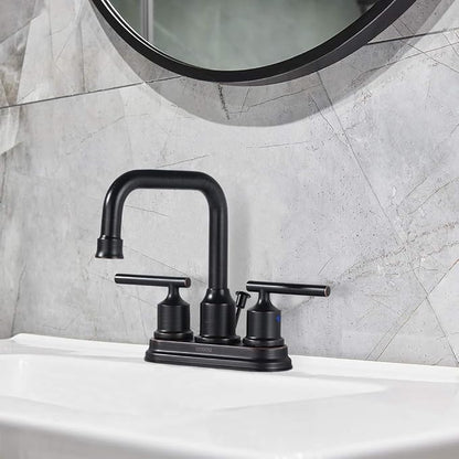 WOWOW Oil Rubbed Bronze Bathroom Faucet for Bathroom Sink Faucet 3 Hole Lavatory Faucet 2 Handle Vanity Faucet with Drain and Supply Hose Mixer Tap High Arc Swivel Spout