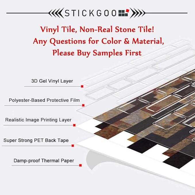 STICKGOO Peel and Stick Subway Tile, Stick on Tiles Backsplash for Kitchen & Bathroom in Red (Pack of 10, Thicker Design)