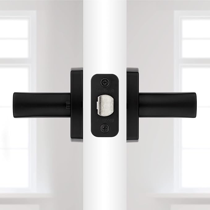Kwikset Tripoli Lever Interior Privacy Door Handle with Lock, Door Lever for Bathroom and Bedroom, Matte Black Reversible Keyless Turn Lock, with Microban Protection (Pack of 4)