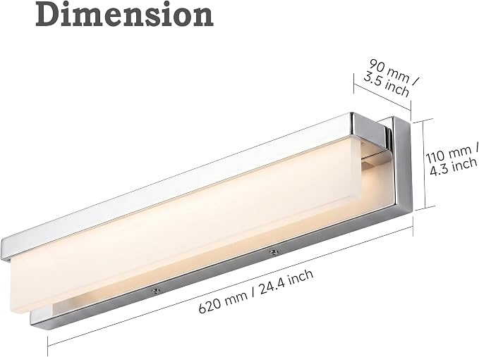 URSOLA LED Bathroom Vanity Light Fixture Over Mirror 24.4 inch Modern Rectangle Finishing Bath Vanity Lighting Bar 4000K Daylight Wall Sconce (Chrome)