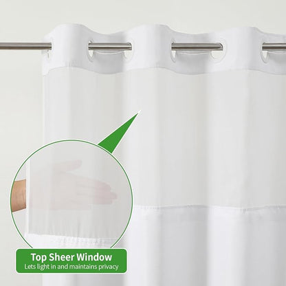 eachope No Hook Linen Texture Shower Curtain with Snap-in Liner,54x80 White | 230GSM Thick Fabric,Hotel Luxury Decor,Mesh Top Window,Waterproof & Machine Washable,for Shower Stall or Bathroom